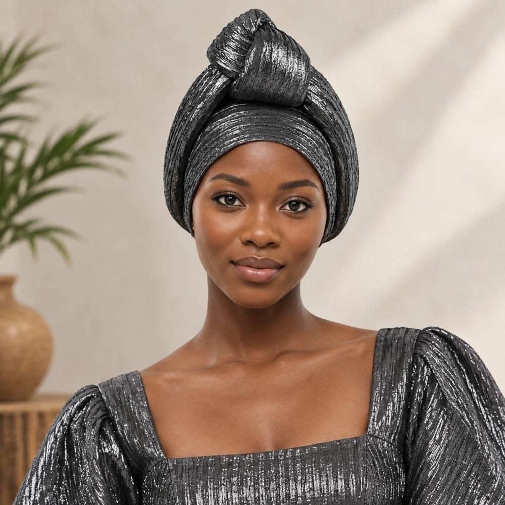 Polyester African Gele Headwrap Front Knot Elegant Headpiece Chic Nigerian Yoruba Turban Party