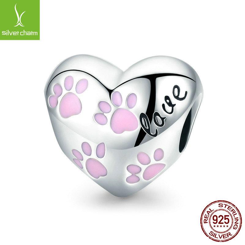 S925 Sterling Silver Cute Pet Paw Print Beads Collection Picture, Trendy Fashion Animal Diy Jewelry Accessories
