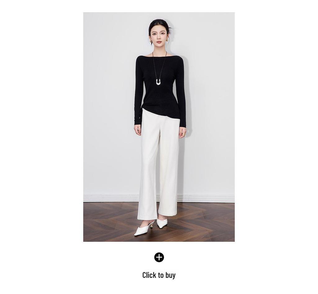 Design Sense Off-Shoulder Tie-Up Wool Knit Top: Minimalist Waist-Defining Long Sleeve for Early Autumn