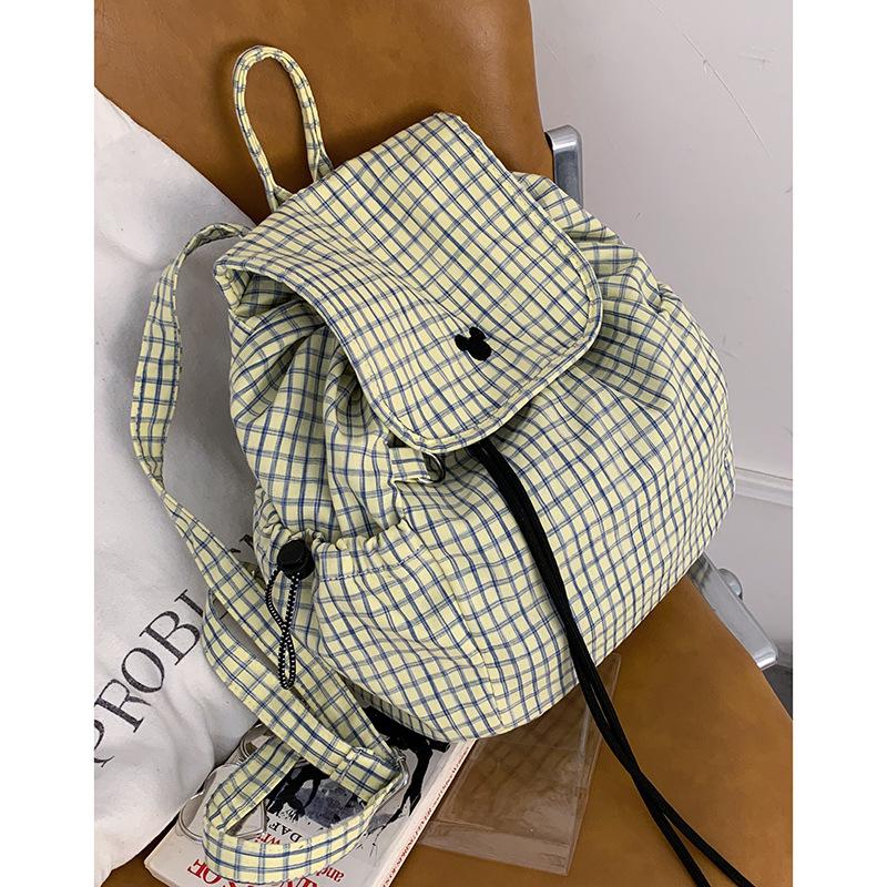 Korean version of college style backpack bag women's bag 2025 new fashion plaid small backpack travel shopping bag