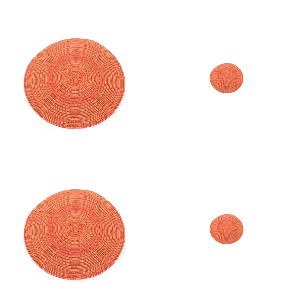 

4pcs/Set Vintage Round Woven Placemats Heat Resistant Washable Braided Place Mats Non-Slip Dish Plate Pot Mat Dining Table L помаранчевий