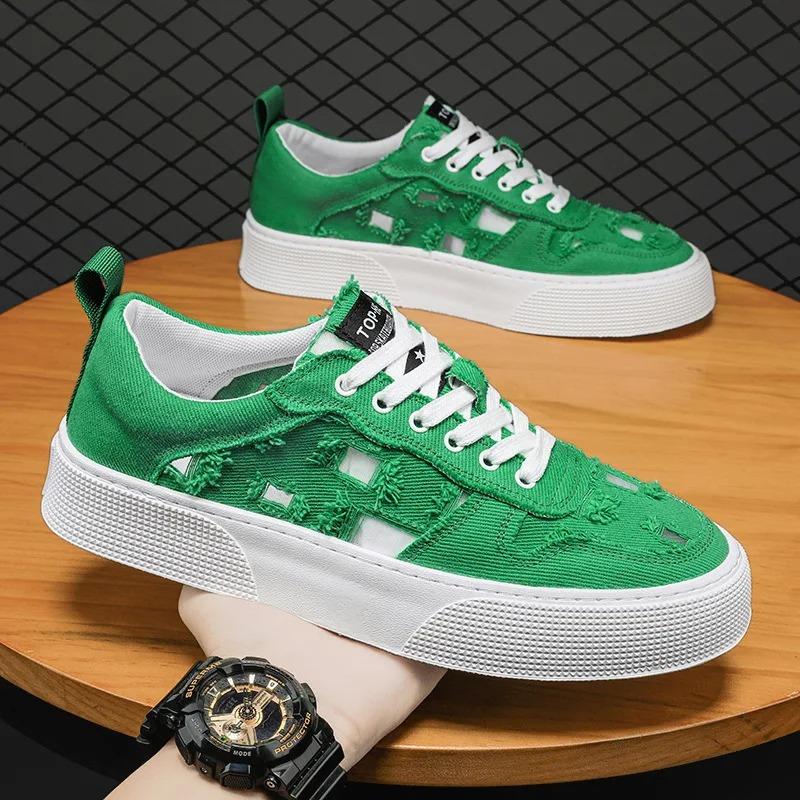 

2025 Summer New Men s Breathable Trendy Lace-Up Canvas Shoes Athletic Casual Timeless White Sneakers Versatile Canvas Plimsolls 39 чорний