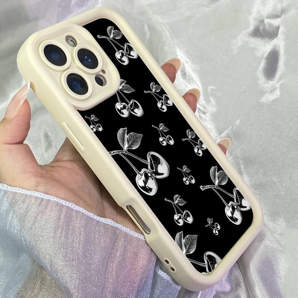 JT74 Black Cherry Phone for iPhone 17 16 15 Pro Max Samsung S26 S25 S24 Ultra A17 A16 A07 A56 Xiaomi 15T Redmi Note 14 Pro Plus Soft TPU Case Cover