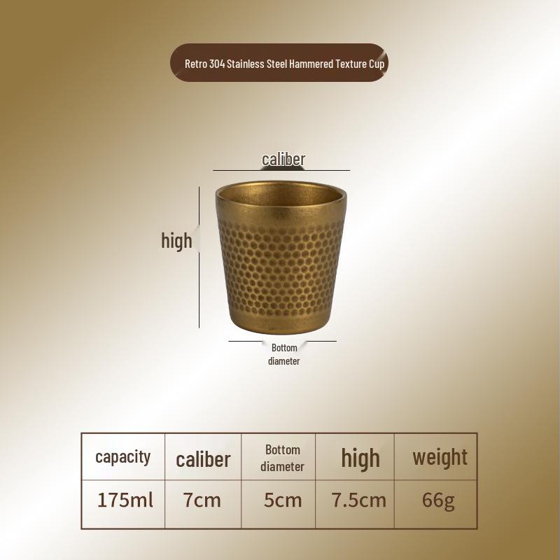 Gold Retro Double-Walled Insulated 304 Stainless Steel Water Cup with Diamond Texture