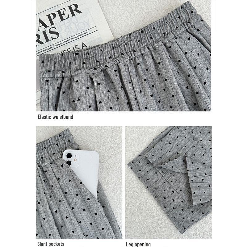 BF Lazy Style Gray High-Waist Wide-Leg Heart Pants for Women Summer 2025 - Casual Sports Floor-Length Straight-Leg Design