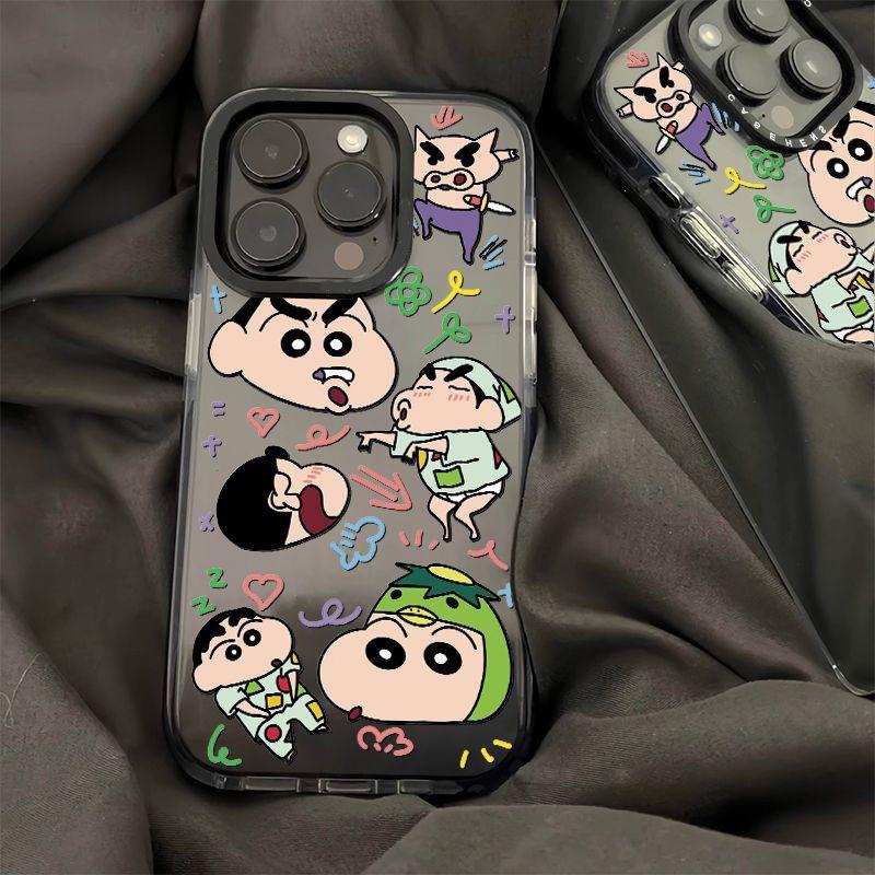 Funny Crayon Xiaoxin iPhone14promax Apple 15 mobile phone case 13 two-color 12 transparent black edge 11 new models