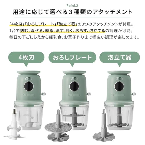 Toffy K-CH2 Rechargeable Multi-Food Processor with Scale, Pale Aqua