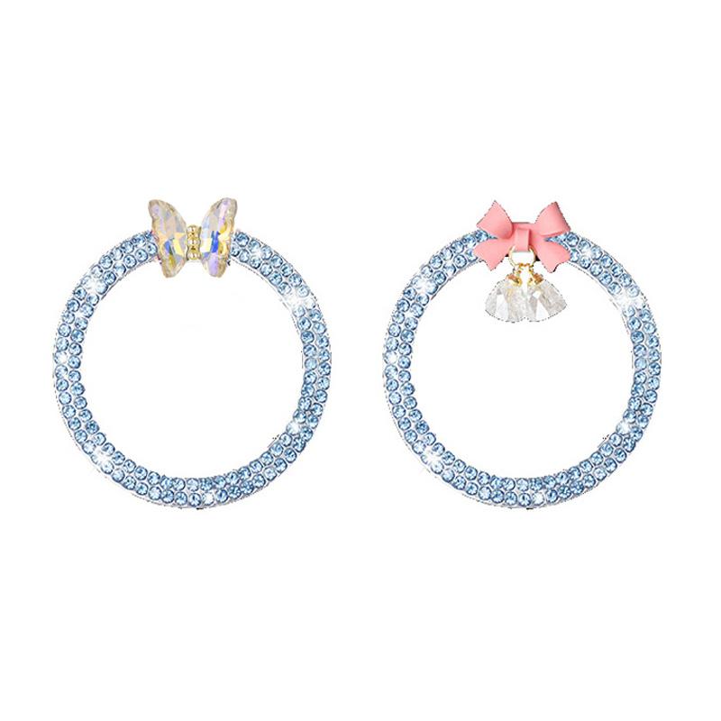 2pcs Hot Sales Rhinestone Car Start Button Decoration Circle Diamond Butterfly One Click Start Button Engine Start Stop Stickers