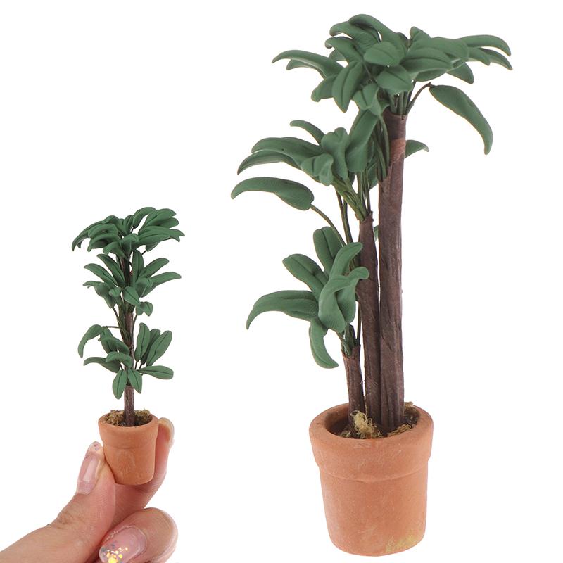 

1/12 Кукольный домик Миниатюрный горшок Растение с зелеными листьями Садовое украшение Игрушка