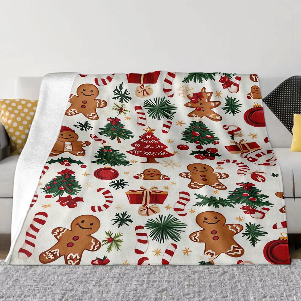 1pc Ultra-Soft Christmas Gingerbread Wonderland Print Flannel Throw Blanket- Festive Holiday Decorative Blanket