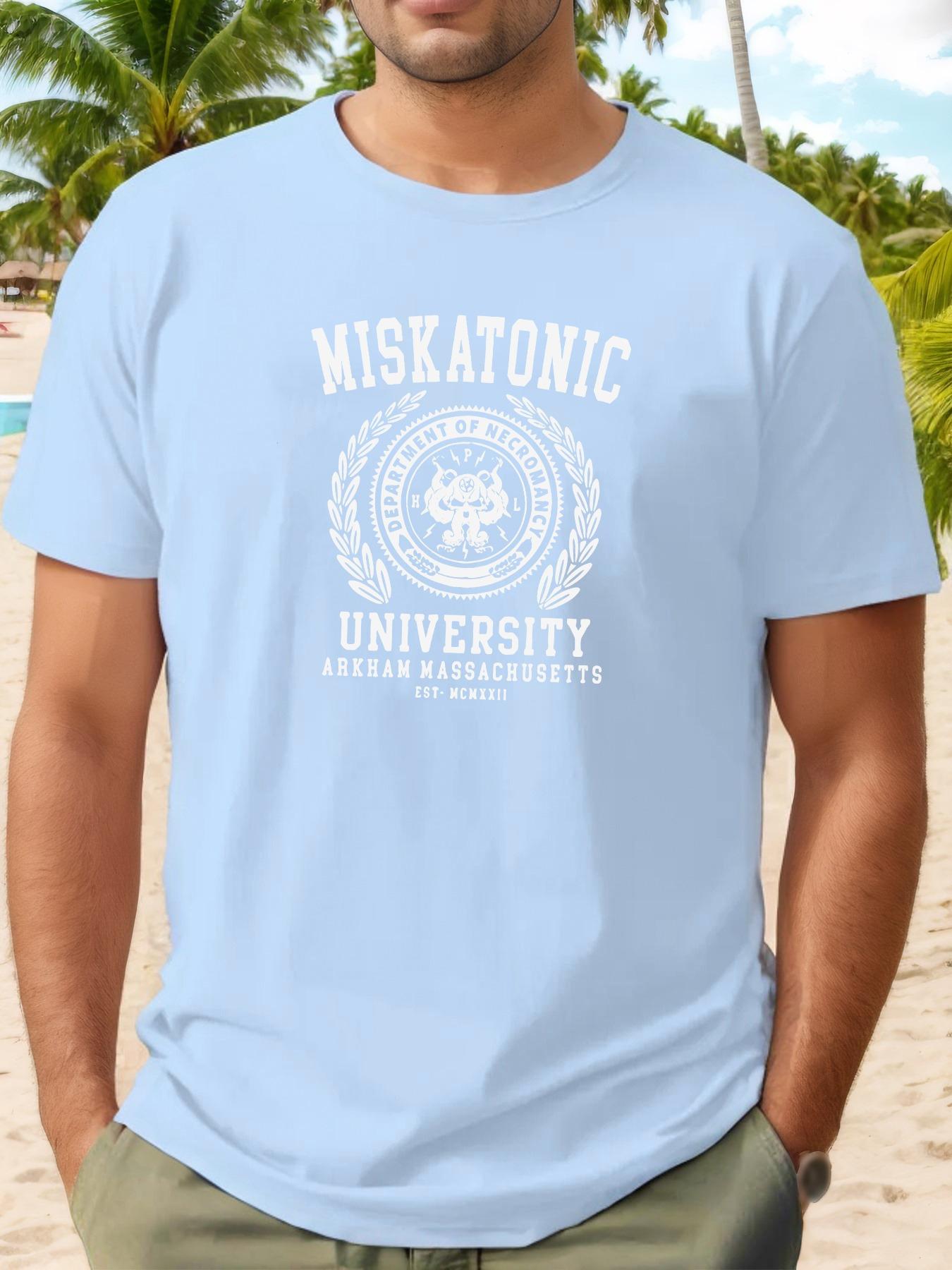 

Retro MISKATONIC Graphic Print T-shirt - Casual Summer Short Sleeve Crewneck Tee M
