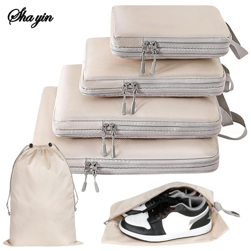 6pcs Compressed Travel Storage Bag Set Digital Toiletries And Cosmetics Storage Bag Shoes Luggage Clothing Travel Storage Bag