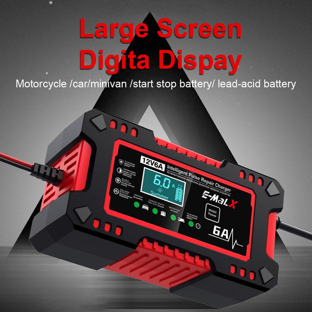 Voltage Temperature Detection 12V 6A Car Battery Charger Multiple Protection Digital LCD Display For Car SUV Motorcycle Truck Intelligent Pulse Repair
