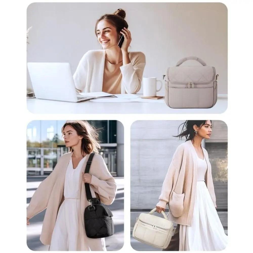 Detachable Strap Lunch Tote Quilted Puffer Lunch Storage Multi-functional Thermal Bag  School