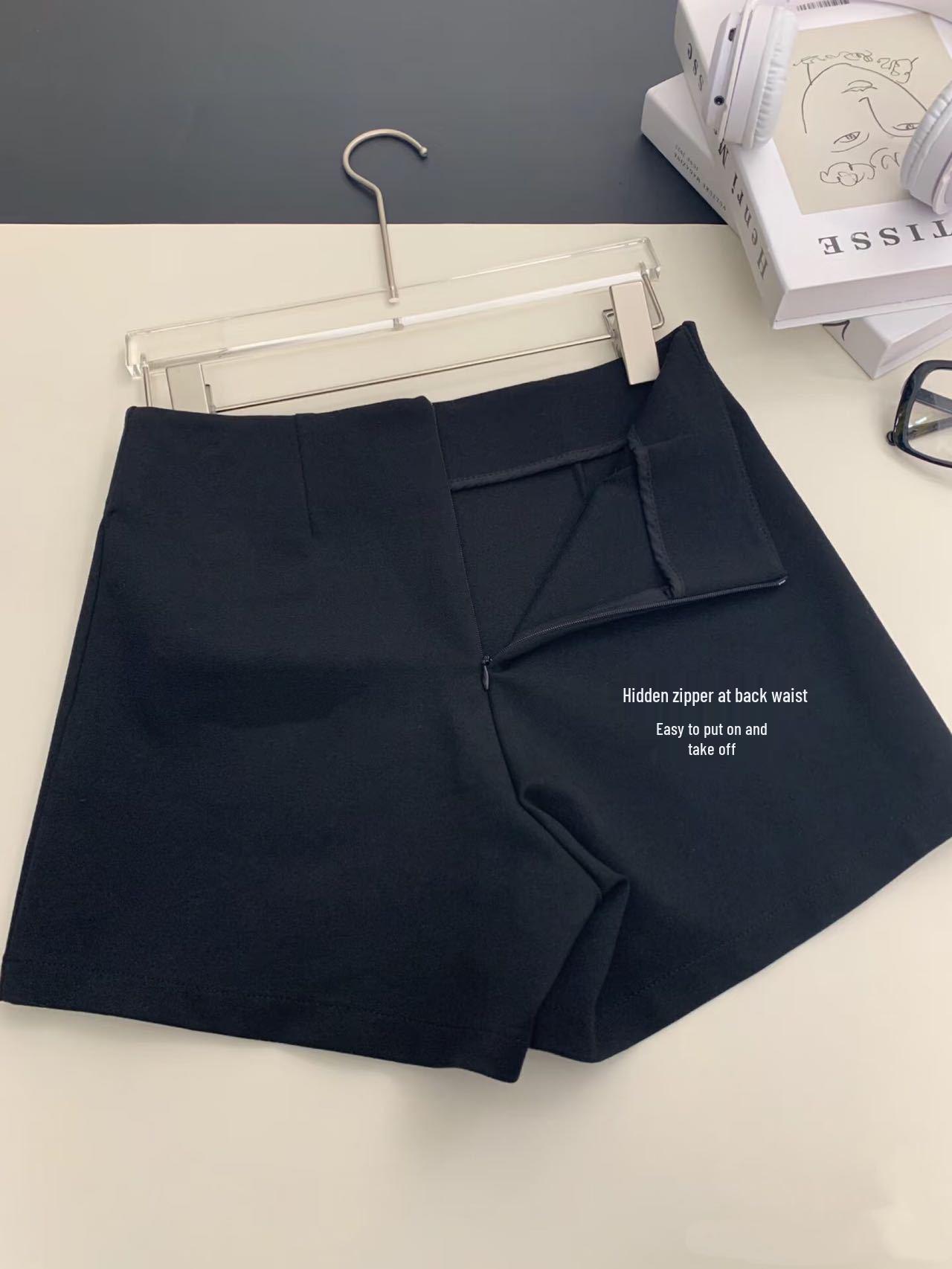 

Women s Black A-line High-waisted Fleece-lined Shorts Suit - Slimming Hip-hugging Versatile Summer Outerwear Small чорний