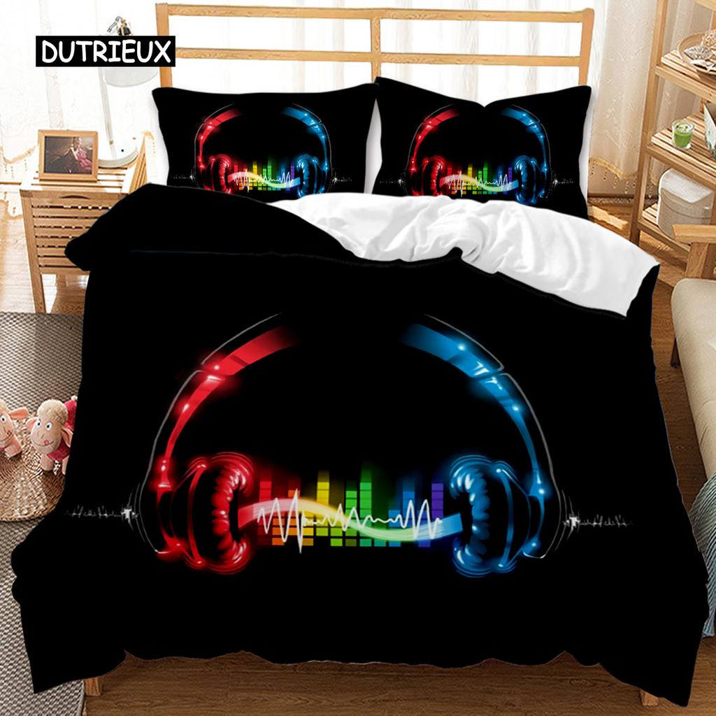 Music Comforter Cover Collection Cool Colorful Headset Bed Cover Collection Kids Boys Girls Bed Cover Collection Music Queen Dimension King Size Size