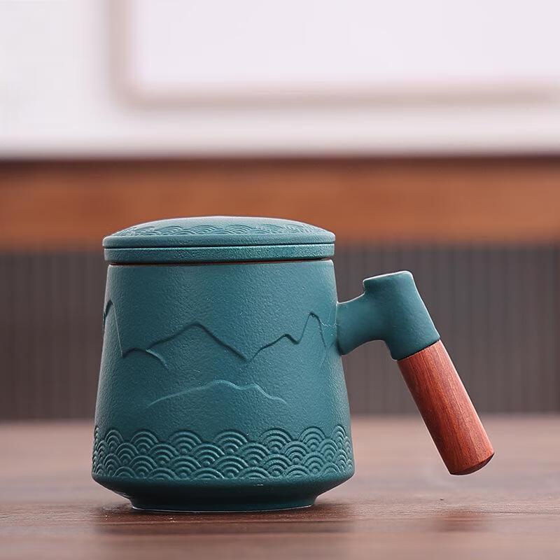 Gradient Ceramic Filter Mug with Wooden Handle