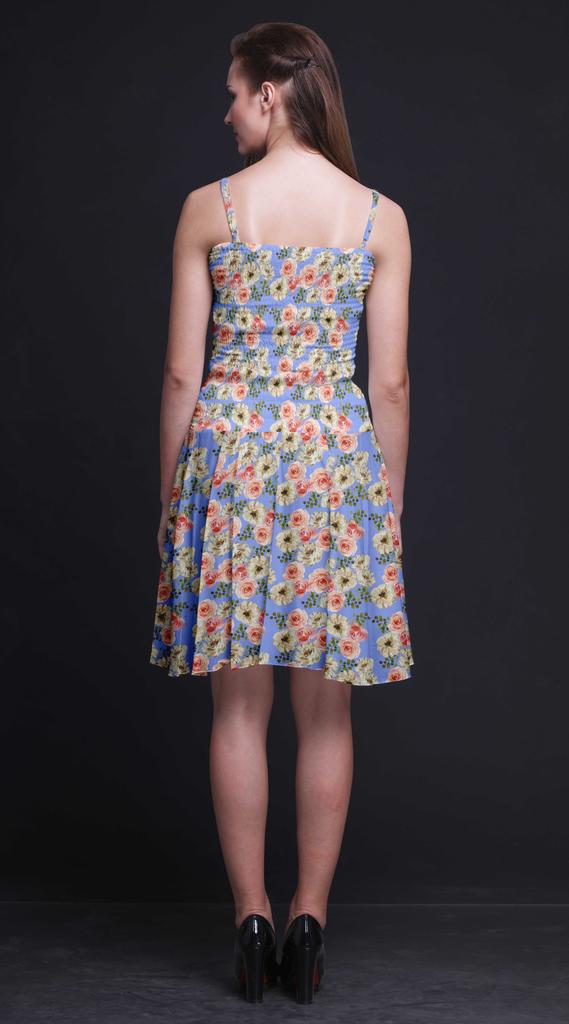 Bimba Floral Printed Women Smocked Waist Top Spaghetti Strap Mini Sun