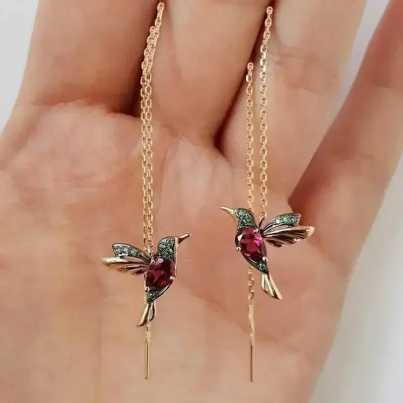 Spreading Wings Bird Earrings Popular European and American Hummingbird Crystal Earline Earrings Creative Gifts Fashion Jewelry