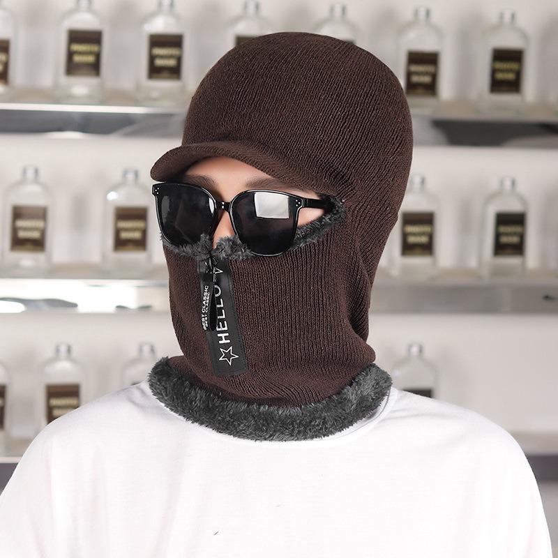 New Men Winter Warm Wool Hat Outdoor Ear Protection Hats Warm Thick Bicycle Knitted Capd Scarf Windproof Visors Cap
