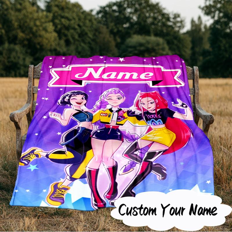 Custom Name Fantasy Night Trio K-Pop Blanket  Ideal Bedding Blanket Perfect for Travel, Camping, Living Rooms, Offices, Sofas, Fan Christmas Gift
