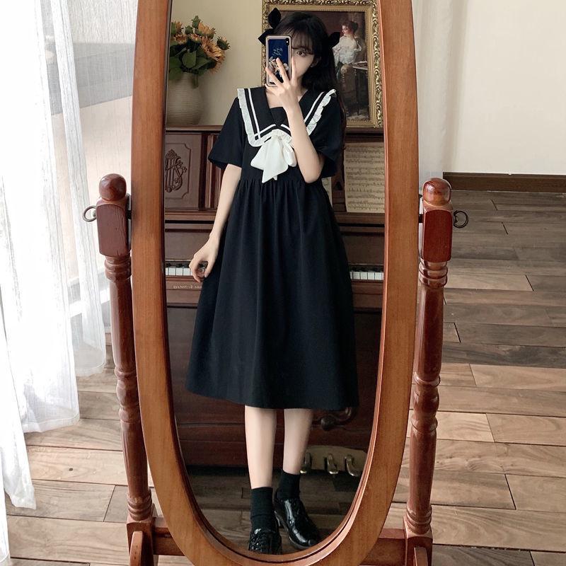 ZZ Übergröße Damen Marineblau Kragen Französischer Stil Sommerkleid