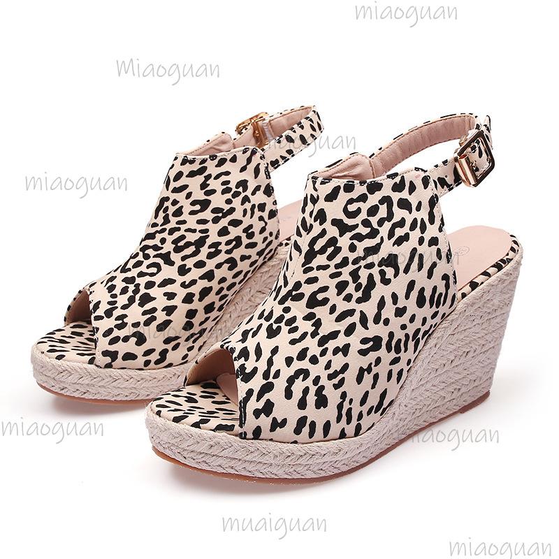Sexy Leopard High Heel Sandals Women 2025 Summer Bohemia Buckle Chunky Platform WedgeSandals Beach Shoes Sandalias Mujer
