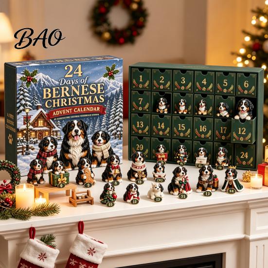 Plastic Christmas Ornament Shih Tzu Advent Calendar, 24-Day Countdown Toy Set with Mini Dog Children Box Figures, Tree Hanging Decor, Gift for Lovers