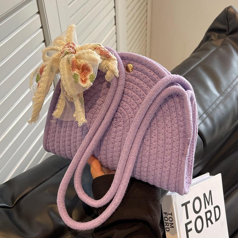 

2024 Женская французская плетеная сумка-багет - Новая модная хлопковая веревочная наплечная сумка