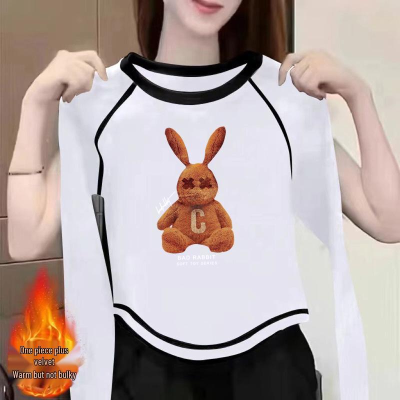 

Women s 2024 Double-Sided Velvet Long-Sleeve Tee - Chic, Versatile, Autumn/Winter Style S (70-100 jin)