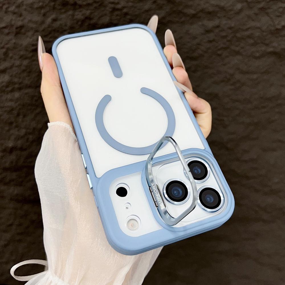 KEYSION Magnetic Transparent Phone Case for MagSafe for iPhone 17 Pro Max 17Air Metal Lens Stand Shockproof Lens Protector Cover