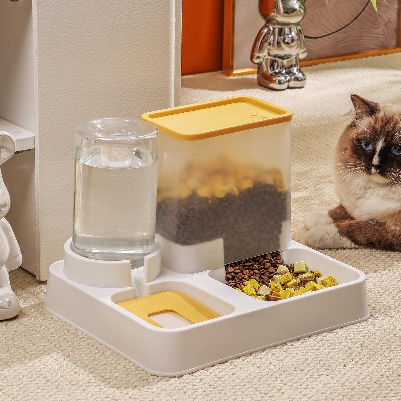 

Миска для корма для кошек 2-в-1 Автоматическая кормушка для собак и кошек и дозатор воды Многоцелевой контейнер для еды Товары для животных жёлтый