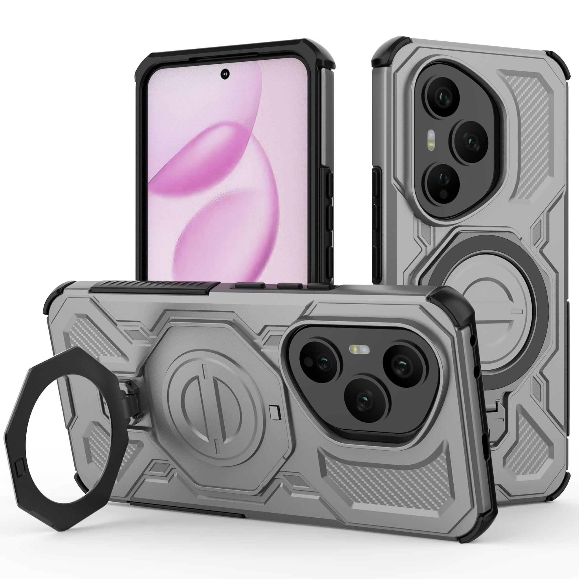 

For Honor 400 Pro 5G (Global) Magnetic Case Rotating Metal Kickstand Shockproof PC+TPU Phone Back Cover Grey