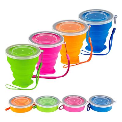 Silicone Collapsible Travel Cup 200ml Outdoor Portable Retractable Folding Cup with Lid Reusable Water Cup for Outdoor Hiking