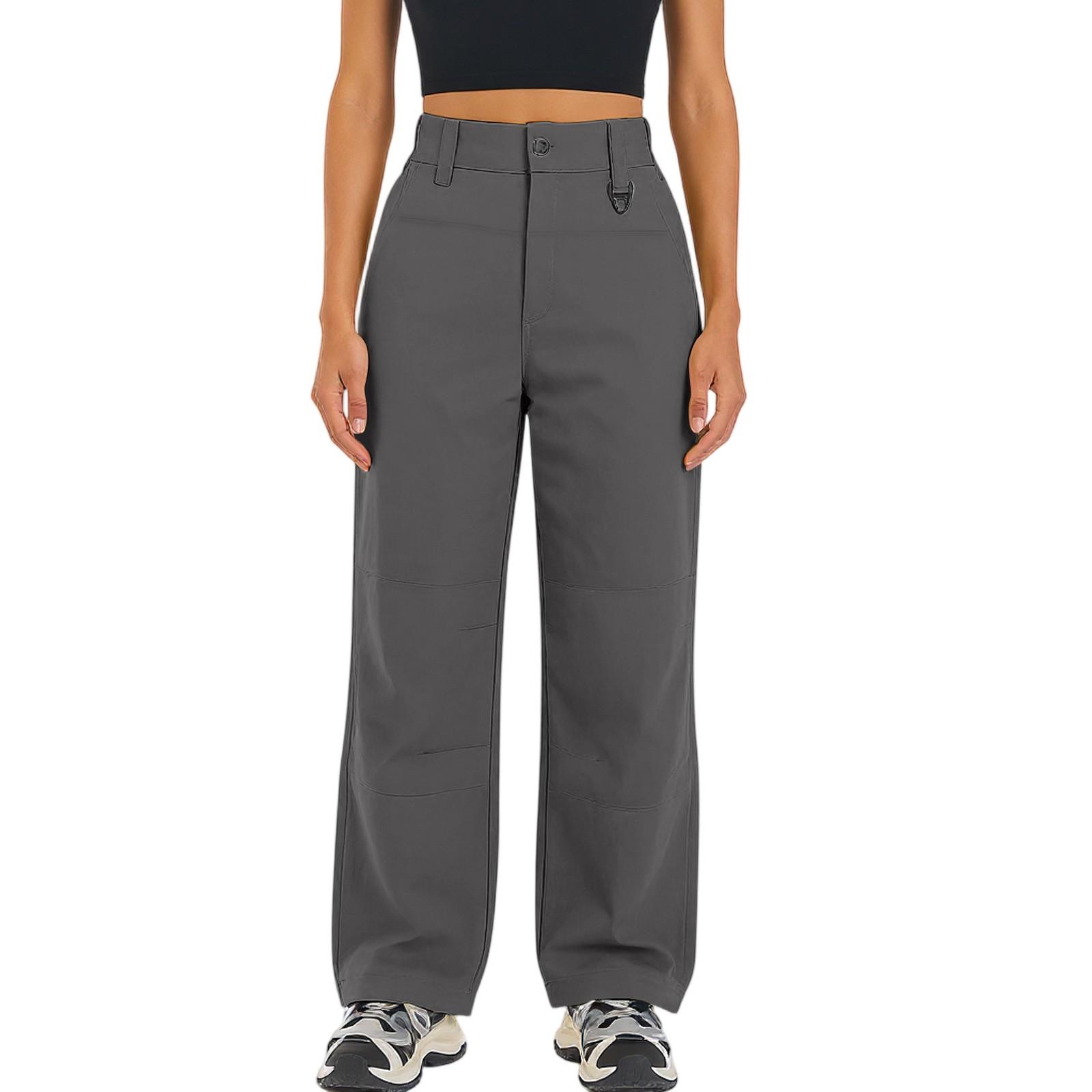 

Ladies Fashionable Solid Color Work Pants With High Waist Pockets And Elastic Waist Casual Pants XXL