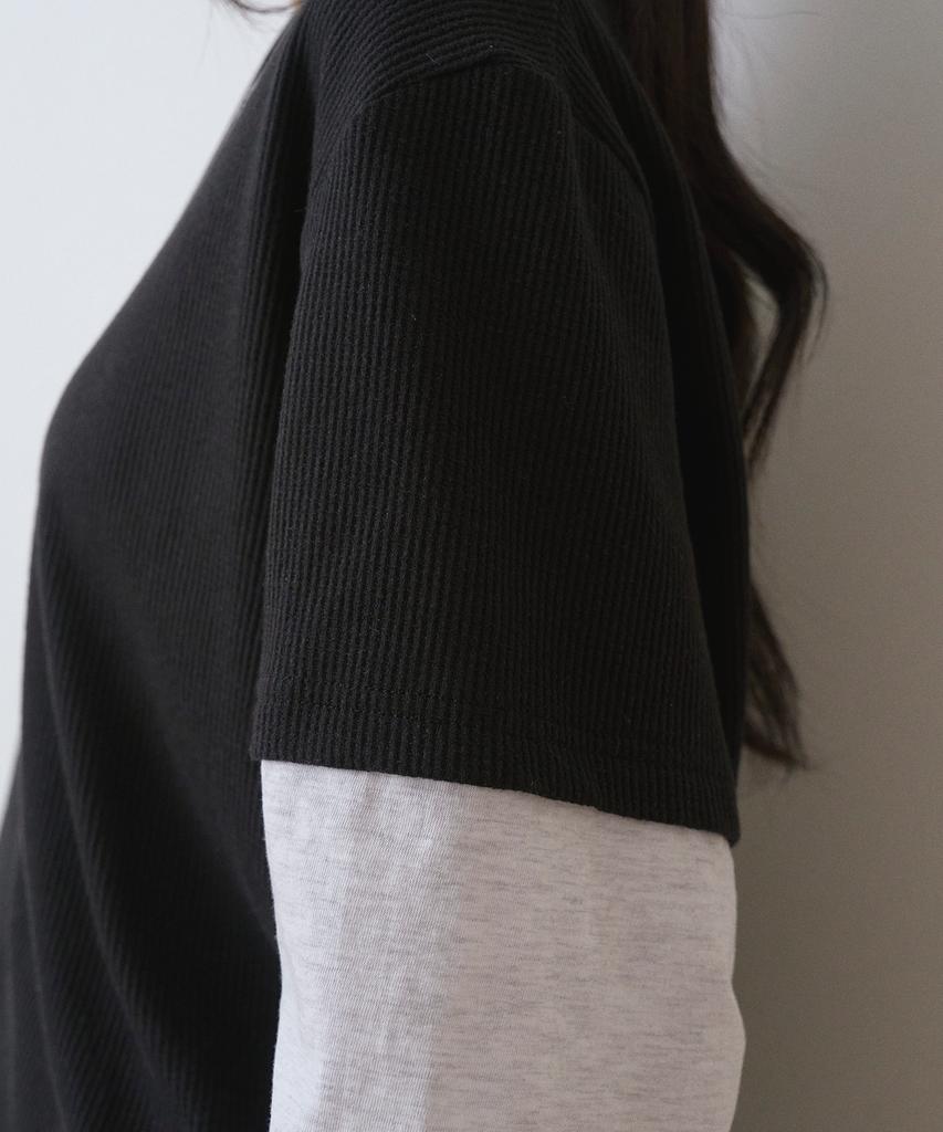Sayu Pigment Waffle Layered T-Shirt Black