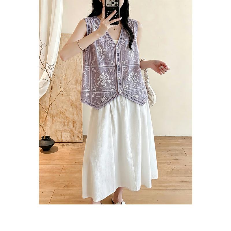 DIMANAF 2026 Plus Size Summer Women Blouse Tunic Tank Loose Casual Cotton Lady Tops Tees Shirt Lace Floral Sleeveless Vest