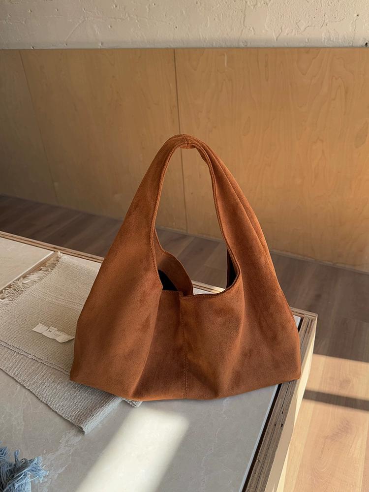 Vintage Simple Solid Color Faux Suede Women's Shoulder Bags Fall Winter Large Capacity Female Handbag Casual Ladies Tote Bag