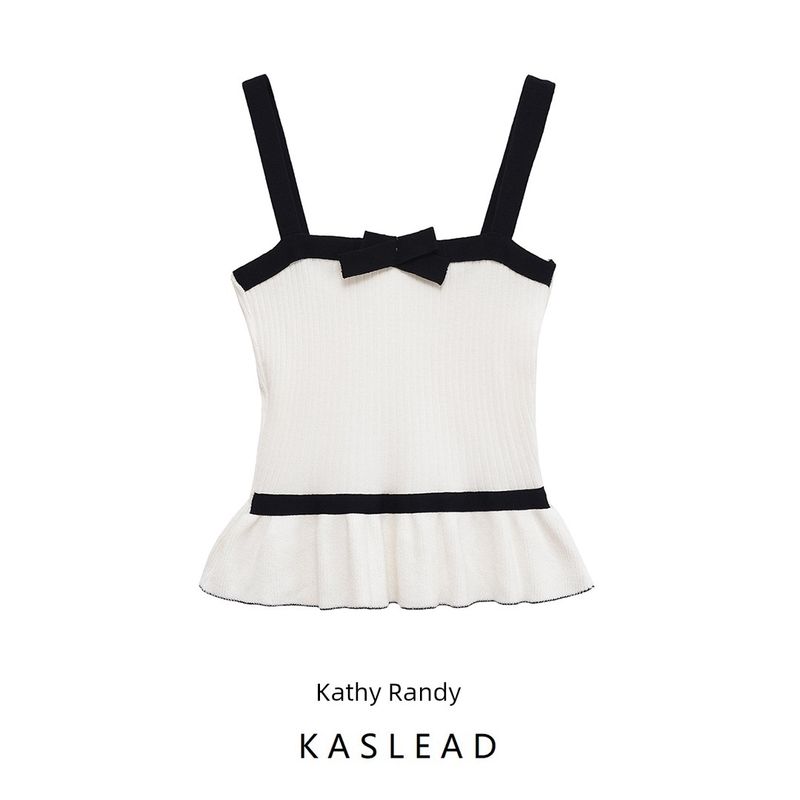 Kaslead New Women Clothes Western Style Fashion Color Matching Bow Decoration Thread Top 4770173