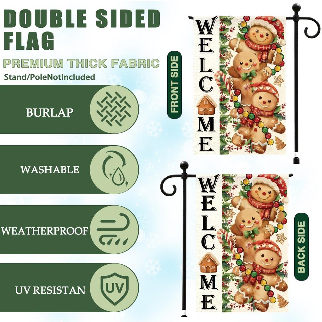 Christmas gingerbread Garden Flag 12x18 Inch Double Sided for Courtyard Outdoor Welcome Flag Decoration (Excluding flagpole)