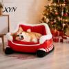 Easy Clean Pet Nest Christmas Sleigh Dog Bed with Non Slip Base, Plush Calming Sofa Cozy Winter Furniture for Indoor Outdoor, Fun House Cats