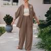 Womens Piece Set Vintage Plus Size Cotton Linen Shirt Set L