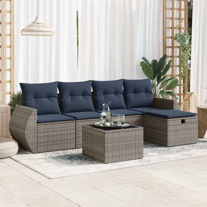 VidaXL Garden Lounge Set 6 Pcs with Grey Cushions Wicker 3325577