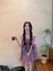 Korean Rainbow Plaid Suspender Dress - Women's Summer Sweet Loose Fit