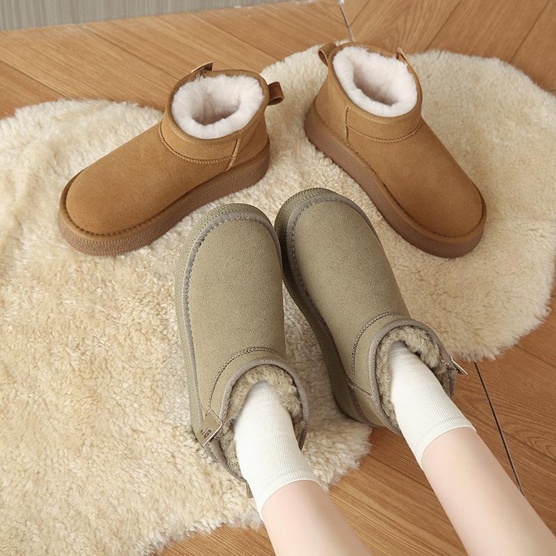 Fur integrated snow boots women's autumn and winter new fleece warm cotton boots fleece thickened non-slip cotton shoes