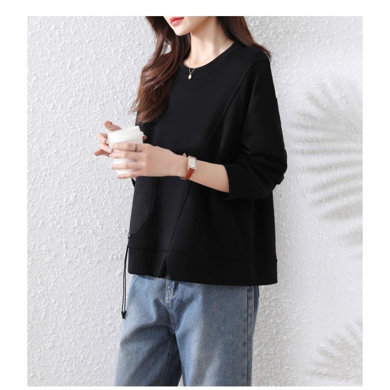 DIMANAF 2025 Autumn Plus Size Women Hoodies Shirts Long Sleeve T-shirt Loose Casual Tops Tees Black