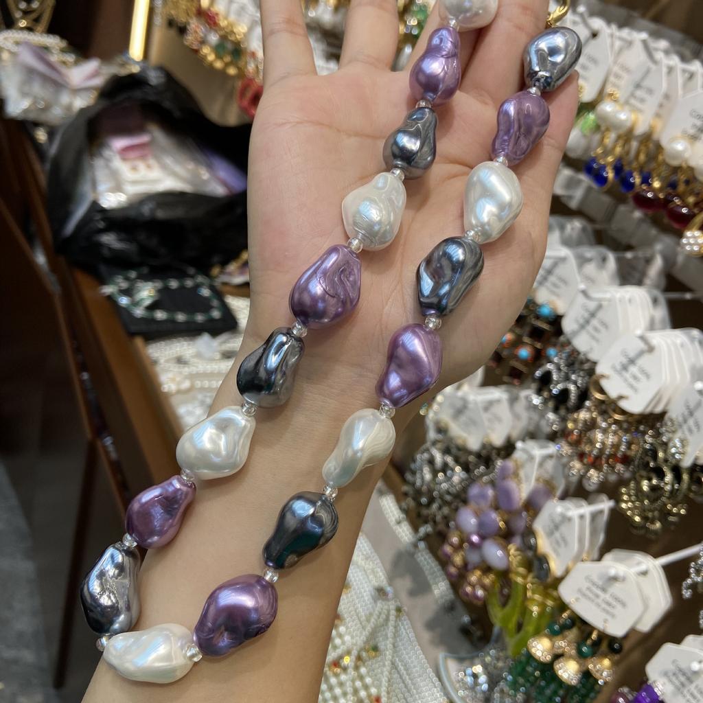 Fashion Symphony Baroque Shell Bead Necklace, Medieval Vintage Color Special-Shaped High-End Items
