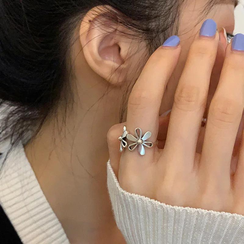 PANJBJ 925 Sterling Silve Irregular Ring for Women Girl Liquid Lava Hollowing Out Wide Hip Hop Jewelry Gift Dropshipping