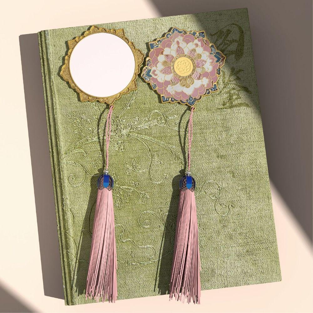 

Copper Chinese Style Mirror Tassel Vintage Mirror Dunhuang Vanity Mirror Gift Light Gold Flower D