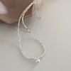 Luxury and Minimalist Design, Strong Light Pearl and Silver Chain Necklace. High-end, Gradient Square Pearl Necklace.
